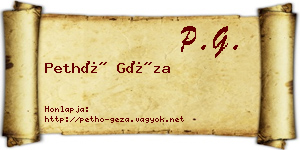 Pethő Géza névjegykártya